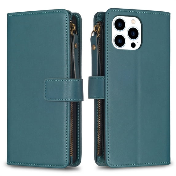 Allytechgroup for iPhone 13 Pro Max Wallet Phone Case with Hand Wrist, Flip Cover Kickstand Folio Shockproof Protective Cards Slots Wallet Case Cover for iPhone 13 Pro Max, Green