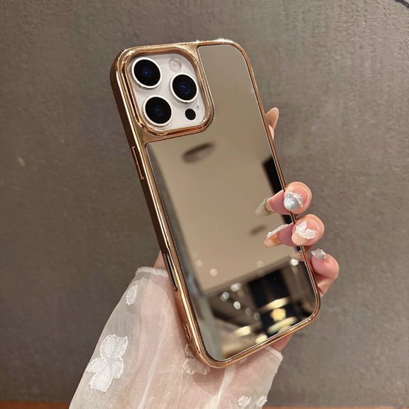 Allytechgroup for iPhone 13 Pro Protective Case, Dust/Dirt Proof Shock-Absorbent Non-Slip Glossy Mirror PC+TPU Lightweight Shockproof Back Cover Bumper for iPhone 13 Pro, Gold