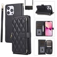 thumbnail image 1 of Allytechgroup for iPhone 13 Pro Wallet Case, Premium PU Leather Magnetic Buckle Zipper Pocket Card Slots Flip Stand Protective Cover with Hand Strap & Shoulder Strap - Black, 1 of 12