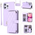 thumbnail image 1 of Allytechgroup for iPhone 13 Pro Wallet Case, Premium PU Leather Magnetic Buckle Zipper Pocket Card Slots Flip Stand Protective Cover with Hand Strap & Shoulder Strap - Purple, 1 of 12