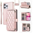 thumbnail image 1 of Allytechgroup for iPhone 13 Pro Wallet Case, Premium PU Leather Magnetic Buckle Zipper Pocket Card Slots Flip Stand Protective Cover with Hand Strap & Shoulder Strap - Rosegold, 1 of 12