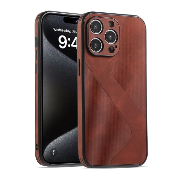 Allytechgroup iPhone 13 Slim Case, PU Leather Case Vertical Grain Design Slim Back Cover Compatible with Apple iPhone 13, Brown