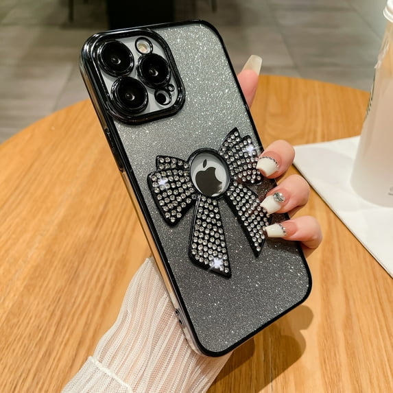 Allytechgroup iPhone 14 Case Bling, Luxury Bling Butterfly Design Slim Clear Back Cover Logo Visible Anti-Yellow Shockproof Fashion Phone Case for Apple iPhone 14, Black