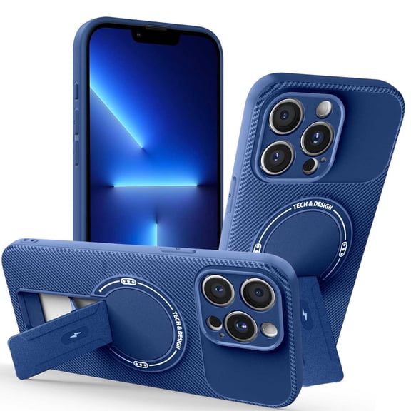 Allytechgroup iPhone 14 Case, [Compatible with Magsafe] Rugged Shockproof Dual Layers Kickstand Anti-Fingerprint Wireless Charging Phone Cover Shell for Apple iPhone 14,Blue