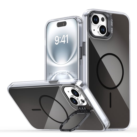Allytechgroup iPhone 14 Case with Kickstand,Compatible with MagSafe Wireless Charging Military-Grade Drop Protection, Aluminum Buttons, Anti-Yellowing Shockproof Cover, Black