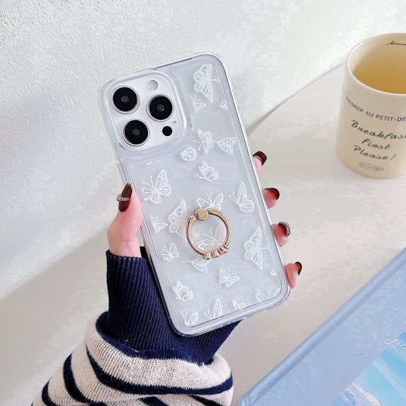 Allytechgroup Butterfly Back Case with Ring Holder Cell Phone Case for Apple iPhone 14, Multicolor