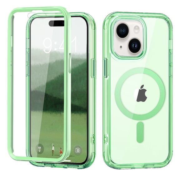 Allytechgroup iPhone 14 Case with Screen Protector, Magnetic Back Cover Compatible with Magsafe Transparent Shockproof Drop Proof Phone Case for Apple iPhone 14, Green
