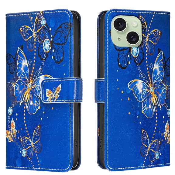 Allytechgroup iPhone 14 Case Wallet Cover with Card Holder, Flip Folio Phone Case for Apple iPhone 14 with Magnetic Closure, Kickstand & RFID Blocking Case for Women Men, Purple Butterfly