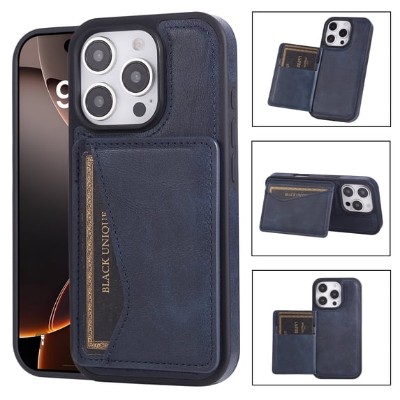 Allytechgroup Cards Slots PU Leather Hybrid Wallet Cell Phone Case for Apple iPhone 14, Darkblue