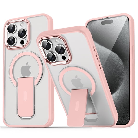 Allytechgroup iPhone 14 Magnetic Case, Compatible with Magsafe Wireless Charging Support Bumper Shockproof Kickstand Translucent Matted Phone Case for Apple iPhone 14, Pink