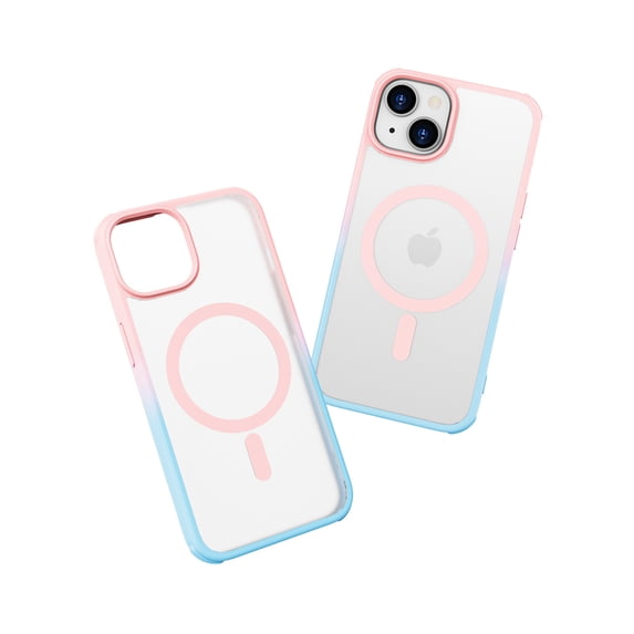 Allytechgroup iPhone 14 Plus Case with Screen Protector, Compatible with Magsafe Transparent Matte Back Cover Anti-Scratch Drop Protective Phone Case for Apple iPhone 14 Plus, Pink