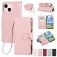 thumbnail image 1 of Allytechgroup iPhone 14 Plus Case Wallet with Strap & Zipper Pocket, Crossbody Phone Case for Apple iPhone 14 Plus Cover with Card Slots, Stand Function, Magnetic Closure PU Leather Folio Case,Pink, 1 of 9