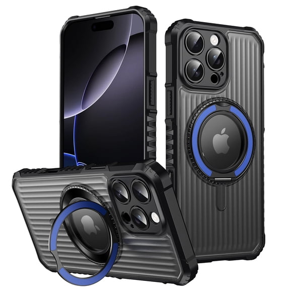 Allytechgroup for iPhone 14 Plus Case with kickstand, Built-in Rotating Stand Universal Viewing Angles Precision Camera Cutouts Military Grade Drop Protection for Women Men, Blue