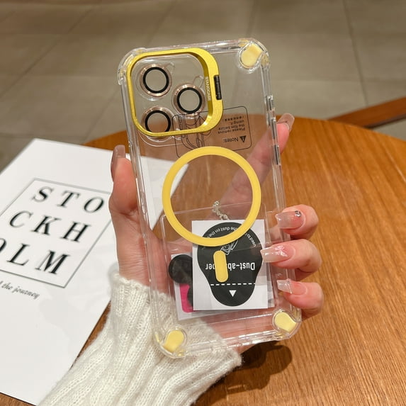 Allytechgroup for iPhone 14 Plus Clear Case, Built-in Camera Lens Protector Kickstand Compatible with MagSafe Anti-Yellowing Shockproof Magnetic Back Cover Bumper for iPhone 14 Plus, Yellow