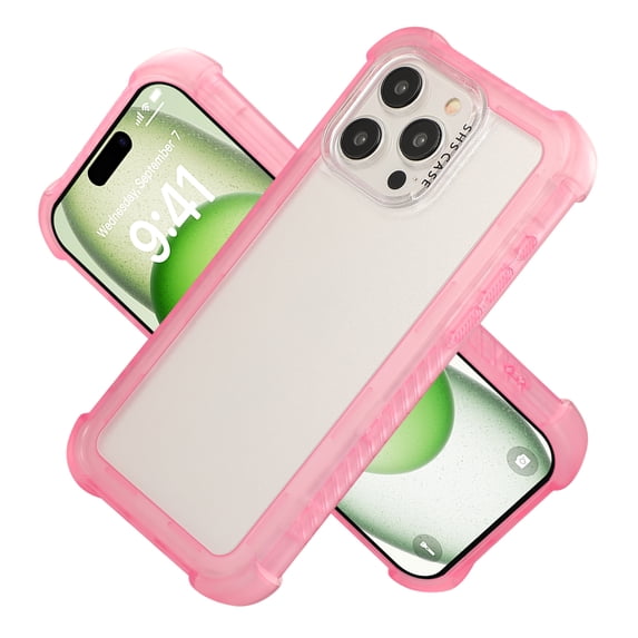 Allytechgroup for iPhone 14 Plus Clear Case, Hybrid TPU PC Rugged Corner Protective Matte Back Cover Anti-Scratch Not-Yellowing Phone Case Cover for Apple iPhone 14 Plus, Pink