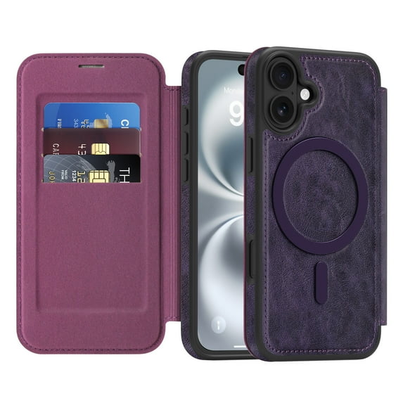 Allytechgroup iPhone 14 Plus Wallet Case Compatible with MagSafe, PU Leather Folio Card Holder RFID Blocking Shockproof Flip Cover Hidden Closure Phone Case for Apple iPhone 14 Plus, Purple