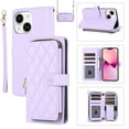 thumbnail image 1 of Allytechgroup for iPhone 14 Plus Wallet Case, Premium PU Leather Magnetic Buckle Zipper Pocket Card Slots Flip Stand Protective Cover with Hand Strap & Shoulder Strap - Purple, 1 of 12