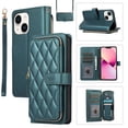 thumbnail image 1 of Allytechgroup for iPhone 14 Plus Wallet Case, Premium PU Leather Magnetic Buckle Zipper Pocket Card Slots Flip Stand Protective Cover with Hand Strap & Shoulder Strap - Darkgreen, 1 of 12