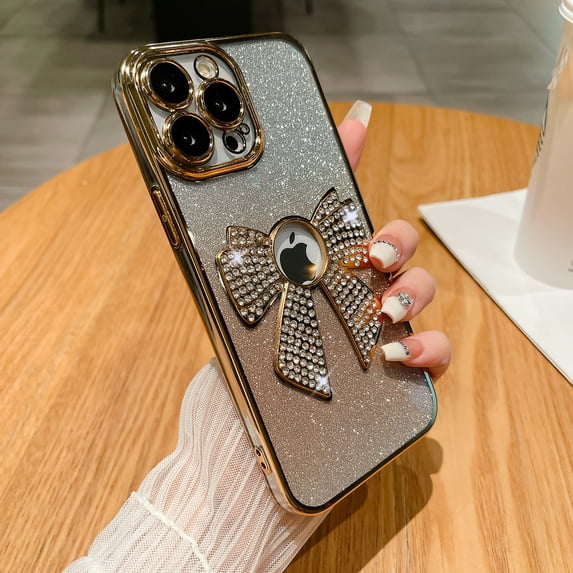 Allytechgroup iPhone 14 Pro Case Bling, Luxury Bling Butterfly Design Slim Clear Back Cover Logo Visible Anti-Yellow Shockproof Fashion Phone Case for Apple iPhone 14 Pro, Gold