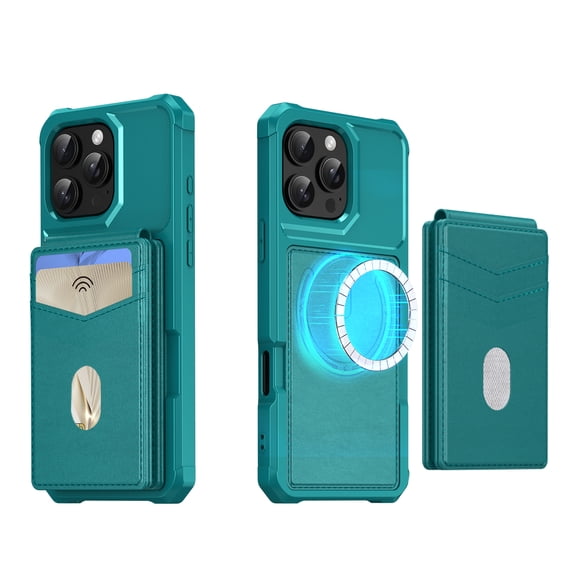 Allytechgroup for iPhone 14 Pro Case Compatible with Magsafe, RFID Blocking 2 in 1 Detachable PU Leather Magnetic Wallet Stand Case with Credit Card Slots Holder Kickstand Shockproof Cover, Green