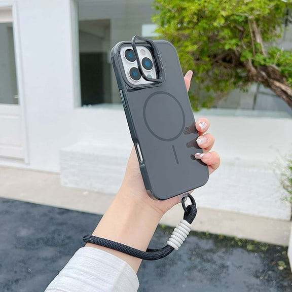 Allytechgroup for iPhone 14 Pro Case with Lanyard, Built-in Camera Lens Kickstand Support Wireless Charging Rugged Heavy Duty Durable Shockproof Magnetic Back Cover for iPhone 14 Pro, Black