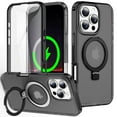 thumbnail image 1 of Allytechgroup iPhone 14 Pro Magnetic Case with Screen Protector, Ring Holder Stand Matte Transparent Back Cover Compatible with Magsafe Full Body Shockproof Case for Apple iPhone 14 Pro, Black, 1 of 6