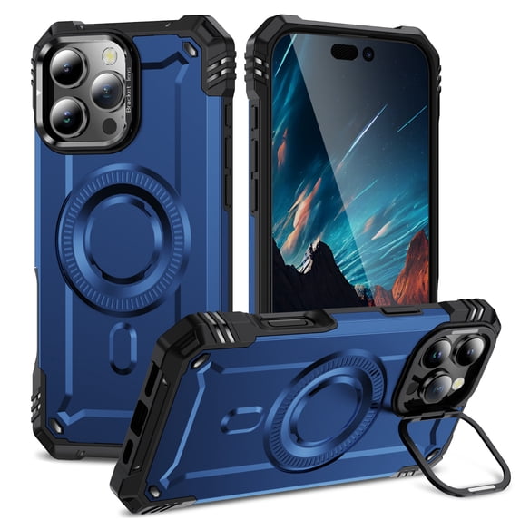 Allytechgroup for iPhone 14 Pro Max Case with Camera Kickstand, Support Wireless Charging Magnetic Phone Case for Women Men Military Grade Drop Protection for Apple iPhone 14 Pro Max, Blue