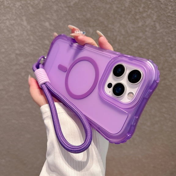 Allytechgroup iPhone 14 Pro Max Case with Hand Strap, [Compatible with Magsafe] Matte Translucent Hybrid TPU PC Back Cover Corner Protector Anti-Scratch Slim Phone Case for iPhone 14 Pro Max,Purple