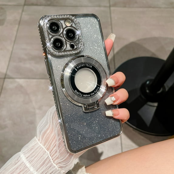 Allytechgroup iPhone 14 Pro Max Case for Women Girls, Glitter Bling Rhinestone Crystal Design Shockproof Bumper Anti-Scratch Drop Protective Luxury Phone Case for Apple iPhone 14 Pro Max, Silver