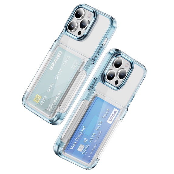 Allytechgroup iPhone 14 Pro Max Clear Case with Cards Holder, Soft TPU Back Shell Bumper Anti-Scratch Shockproof Bumper Not Yellowing Slim Phone Case for Apple iPhone 14 Pro Max, Blue