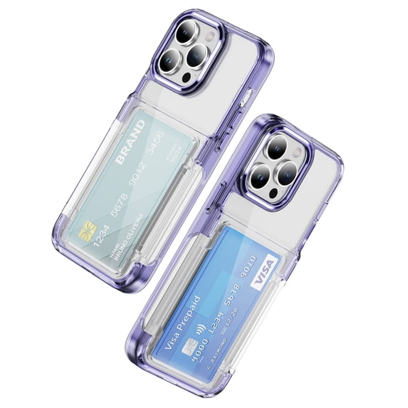 Allytechgroup iPhone 14 Pro Max Clear Case with Cards Holder, Soft TPU Back Shell Bumper Anti-Scratch Shockproof Bumper Not Yellowing Slim Phone Case for Apple iPhone 14 Pro Max, Purple