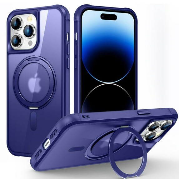 Allytechgroup iPhone 14 Pro Max Magnetic Case with Rotating Stand, Multi Angle Viewing Stand Anti-Scratch Compatible with Magsafe & Car Mount Phone Case for Apple iPhone 14 Pro Max, Darkblue
