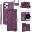 thumbnail image 1 of Allytechgroup for iPhone 14 Pro Max Wallet Case, Premium PU Leather Magnetic Buckle Zipper Pocket Card Slots Flip Stand Protective Cover with Hand Strap & Shoulder Strap - Darkpurple, 1 of 12