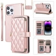 thumbnail image 1 of Allytechgroup for iPhone 14 Pro Max Wallet Case, Premium PU Leather Magnetic Buckle Zipper Pocket Card Slots Flip Stand Protective Cover with Hand Strap & Shoulder Strap - Rosegold, 1 of 12