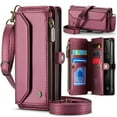 thumbnail image 1 of Allytechgroup iPhone 14 Pro Wallet Case with Shoulder Strap, Strap Wrist, Zipper Pocket, Cards Slots, RFID Blocking Shockproof Bumper Mini Carring Bag Phone Case for Apple iPhone 14 Pro,Winered, 1 of 9