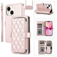 thumbnail image 1 of Allytechgroup for iPhone 14  Wallet Case, Premium PU Leather Magnetic Buckle Zipper Pocket Card Slots Flip Stand Protective Cover with Hand Strap & Shoulder Strap - Rosegold, 1 of 12