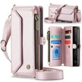 thumbnail image 1 of Allytechgroup iPhone 14 Wallet Case with Shoulder Strap, Strap Wrist, Zipper Pocket, Cards Slots, RFID Blocking Shockproof Bumper Mini Carring Bag Phone Case for Apple iPhone 14,Pink, 1 of 9