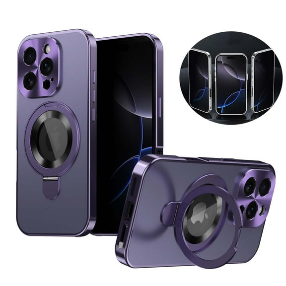 Allytechgroup iPhone 15 Case with Anti-Spy Screen Protector Film, Compatible with Mag-safe Shockproof Privacy Protection Anti-Scratch Ring Stand Phone Case for Apple iPhone 15,Darkpurple