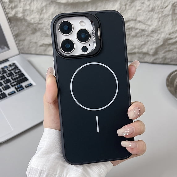 Allytechgroup for iPhone 15 Case, Built-in Camera Lens Kickstand Support Wireless Charging Slim Bumper Shockproof Protective Magnetic Back Cover for iPhone 15, Black