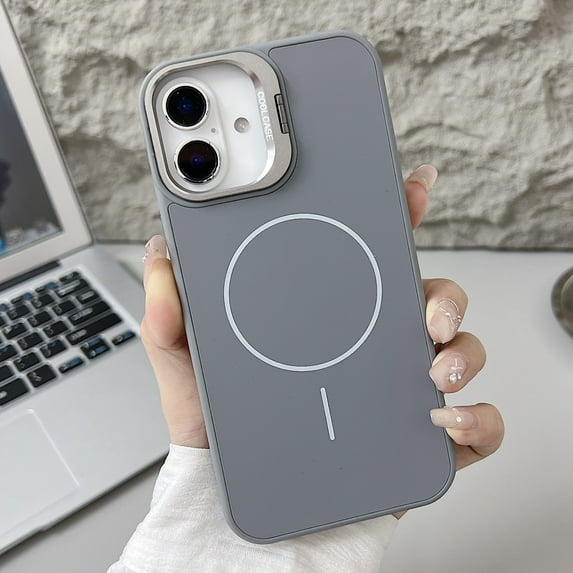 Allytechgroup for iPhone 15 Case, Built-in Camera Lens Kickstand Support Wireless Charging Slim Bumper Shockproof Protective Magnetic Back Cover for iPhone 15, Gray
