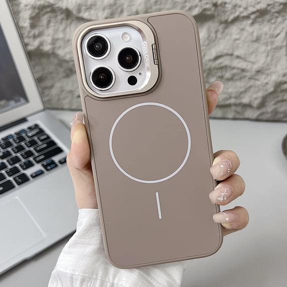 Allytechgroup for iPhone 15 Case, Built-in Camera Lens Kickstand Support Wireless Charging Slim Bumper Shockproof Protective Magnetic Back Cover for iPhone 15, Desertgold