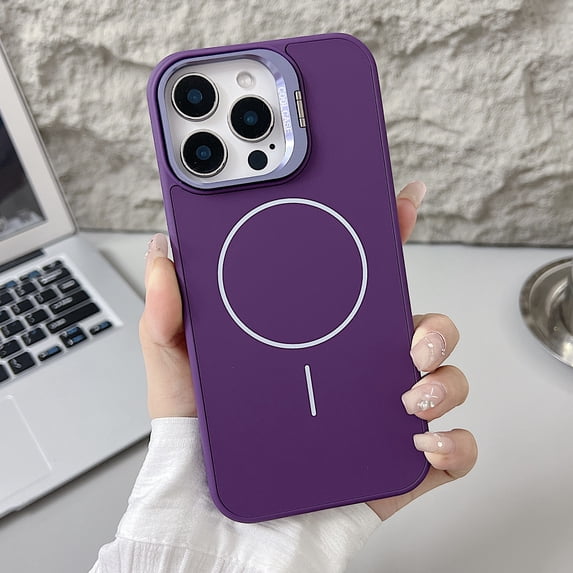 Allytechgroup for iPhone 15 Case, Built-in Camera Lens Kickstand Support Wireless Charging Slim Bumper Shockproof Protective Magnetic Back Cover for iPhone 15, Darkpurple