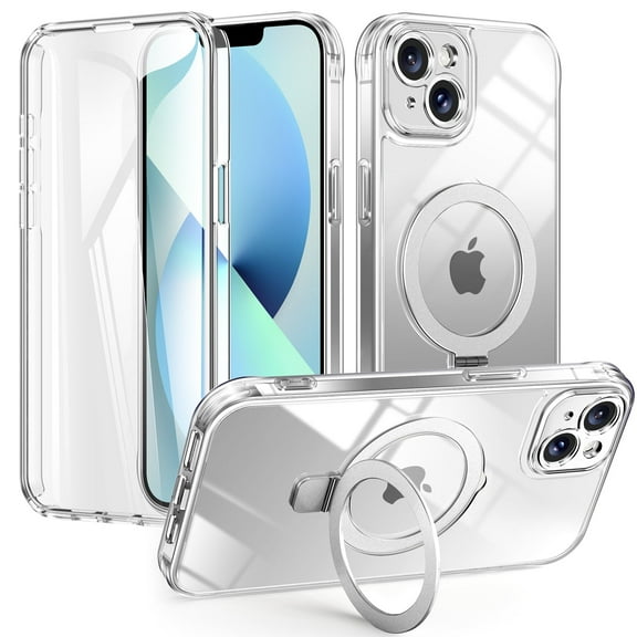 Allytechgroup iPhone 15 Case Magsafe, Mangetic Back Cover Wireless Charging Support Kickstand Ring Holder Anti-Scratch Phone Case for Apple iPhone 15, Clear