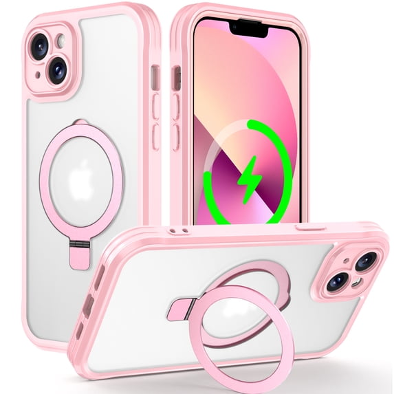 Allytechgroup iPhone 15 Case Magsafe, Mangetic Back Cover Wireless Charging Support Kickstand Ring Holder Anti-Scratch Phone Case for Apple iPhone 15, Pink
