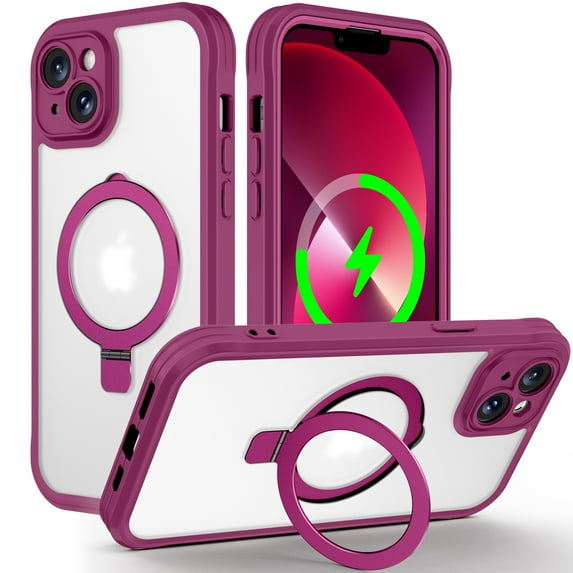 Allytechgroup iPhone 15 Case Magsafe, Mangetic Back Cover Wireless Charging Support Kickstand Ring Holder Anti-Scratch Phone Case for Apple iPhone 15, Rose