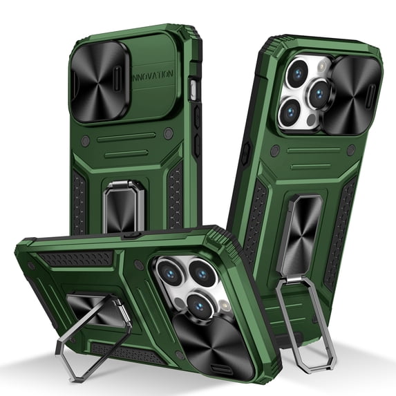 Allytechgroup for iPhone 15 Case with Ring Holder Stand, Shockproof Hybrid Rugged Heavy Duty Protective Compatible with Car Mount Bumper Phone Case for iPhone 15, Darkgreen