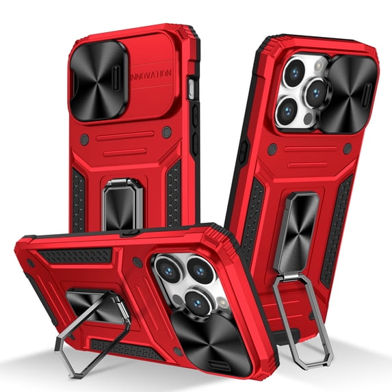 Allytechgroup for iPhone 15 Case with Ring Holder Stand, Shockproof Hybrid Rugged Heavy Duty Protective Compatible with Car Mount Bumper Phone Case for iPhone 15, Red
