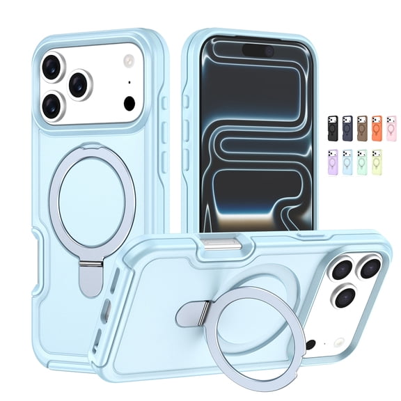 Allytechgroup for iPhone 15 Case with Rotating Ring Holder Metal Kickstand, Lightweight Shockproof Soft TPU Back Case Magnetic Military Grade Drop Protective Invisible Stand Shell, Iceblue