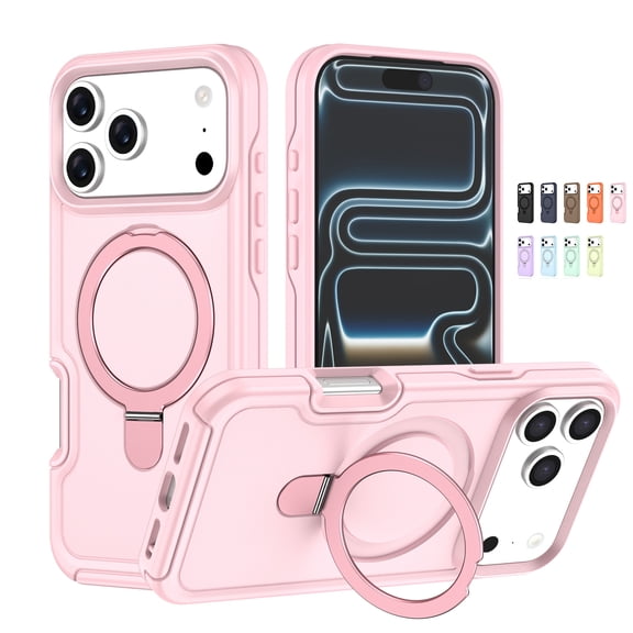 Allytechgroup for iPhone 15 Case with Rotating Ring Holder Metal Kickstand, Lightweight Shockproof Soft TPU Back Case Magnetic Military Grade Drop Protective Invisible Stand Shell, Cherrypink