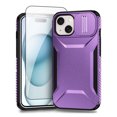 thumbnail image 1 of Allytechgroup iPhone 15 Case with Screen Protector, Rugged Hybrid TPU PC Back Hard Shell Cover Anti-Scratch Sliding Camera Lens Protector Phone Case for Apple iPhone 15, Purple, 1 of 6